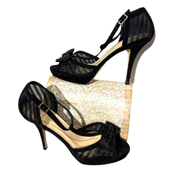 kate spade Shoes - KATE SPADE Black Striped Mesh Bow T-strap Pump 7
